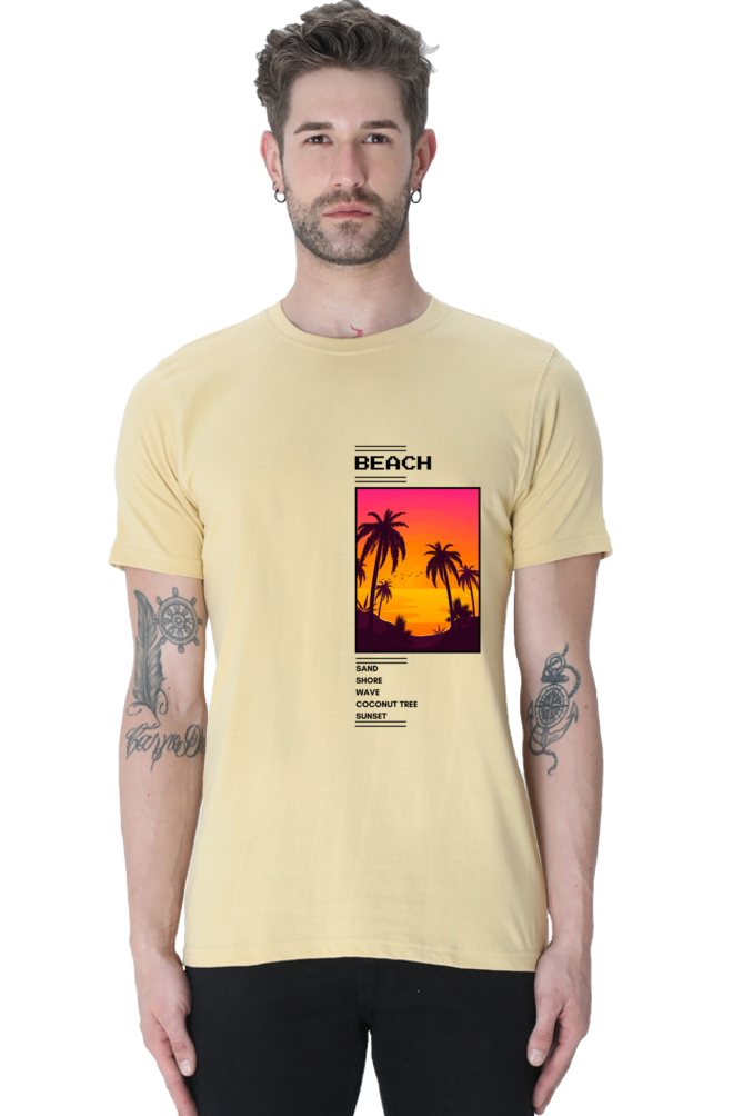 Beach - Evoke Bean Unisex Regular Fit Printed Graphic T-Shirt – Beige