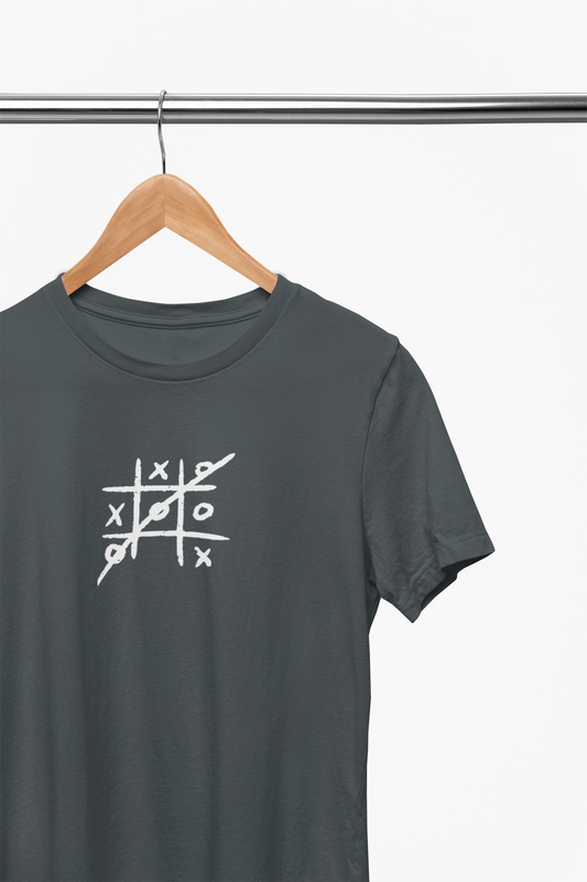 Tic Tac Toe - Evoke Bean Unisex Regular Fit Printed Graphic T-Shirt – Steel Grey