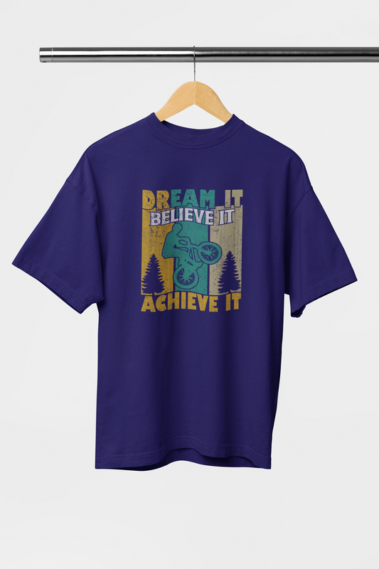 Dream It - Evoke Bean Unisex Oversized Printed Graphic T-Shirt – Navy Blue