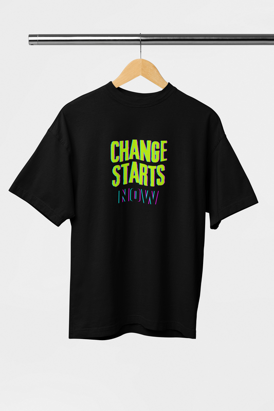 Change Starts Now Evoke Bean Unisex Oversized Printed Graphic T-Shirt – Black