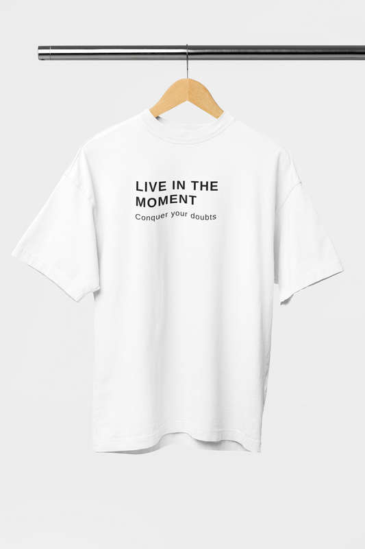 Live In The Moment - Evoke Bean Unisex Oversized Printed Graphic T-Shirt – White