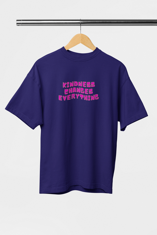 Kindness Changes Everything - Evoke Bean Unisex Oversized Printed Graphic T-Shirt – Navy Blue